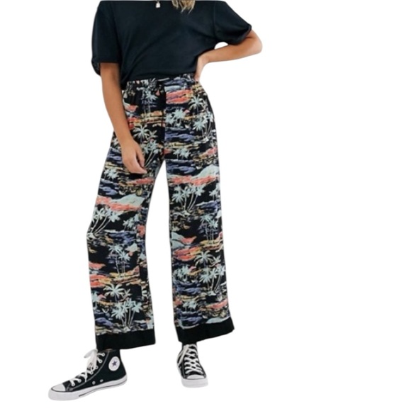 Free People | Blue Lagoon Palazzo Tropical Pants Multicolor Wide Leg | Medium - Picture 1 of 16